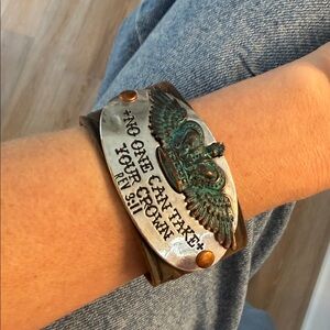 Brown Leather Bracelet with Engraved Metal Plate